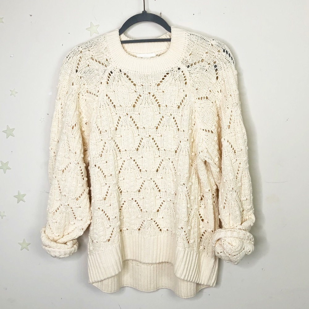 H & M cream cotton swis dot open knit sweater